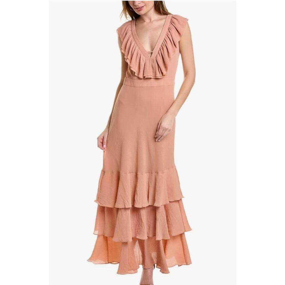 Ted Baker Ashleih Maxi Dress Blush Pink Lace Up Back Tiered Ruffle Sz 2 NWT